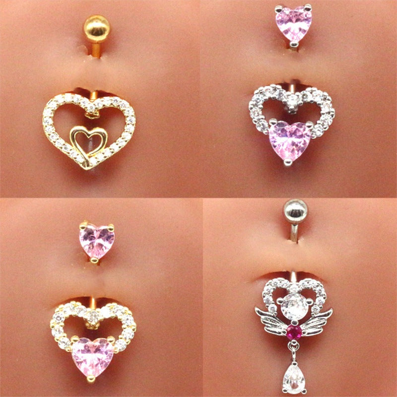 streetwear shiny heart shape stainless steel alloy copper inlay zircon white gold plated gold plated belly ring By Trendy Jewels