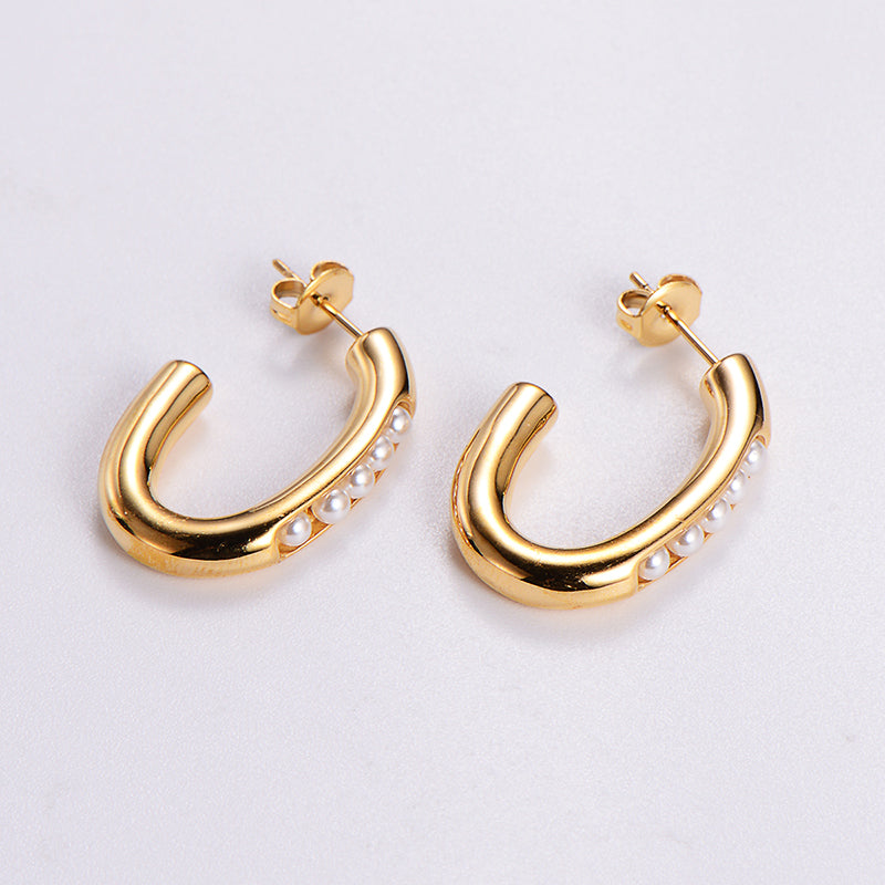1 pair vintage style c shape solid color plating stainless steel 24k gold plated ear studs By Trendy Jewels