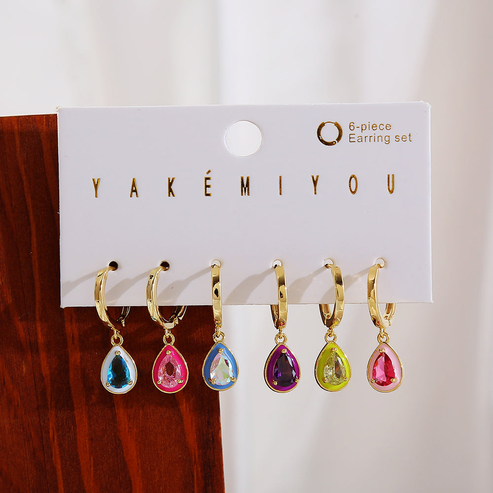 casual water droplets copper 14k gold plated zircon drop earrings earrings in bulk By Trendy Jewels