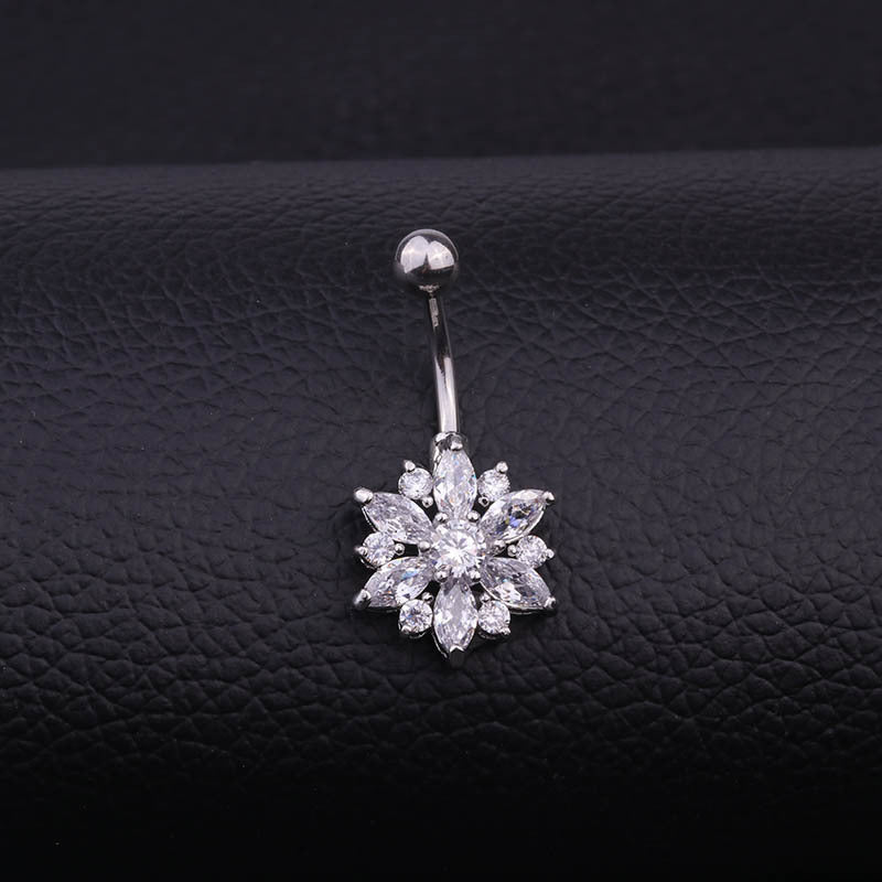 fashion flower stainless steel inlaid zircon belly ring By Trendy Jewels