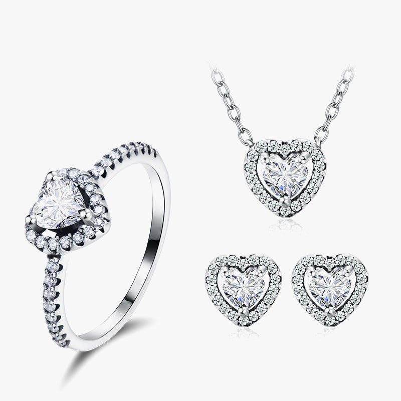 ins style romantic shiny heart shape sterling silver plating inlay zircon rings earrings necklace By Trendy Jewels