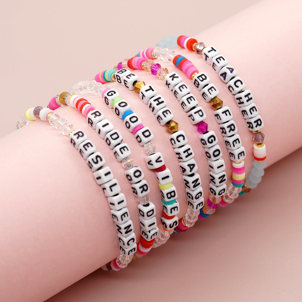 bohemian letter artificial crystal soft clay bracelets By Trendy Jewels