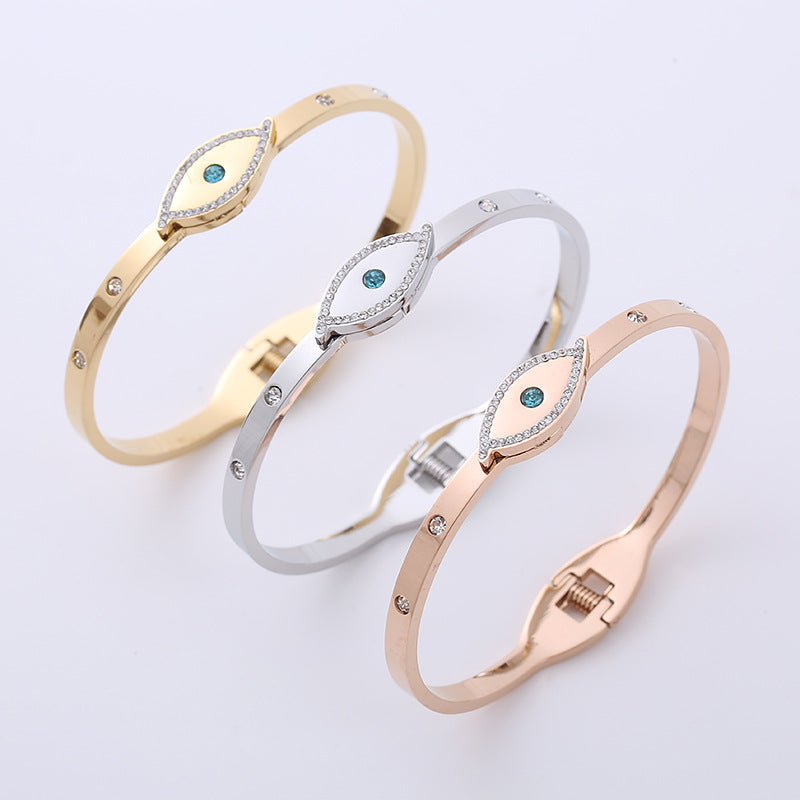304 Stainless Steel 18K Gold Plated Rose Gold Plated Casual Elegant Plating Inlay Eye Rhinestones Bangle By Trendy Jewels