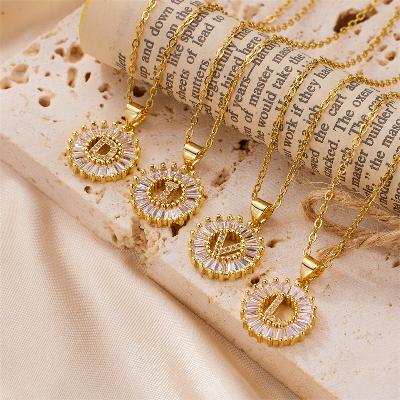 simple style letter stainless steel copper plating inlay artificial diamond 18k gold plated pendant necklace By Trendy Jewels
