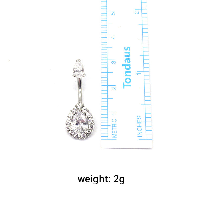 simple style heart shape stainless steel rhinestone zircon white gold plated belly ring By Trendy Jewels