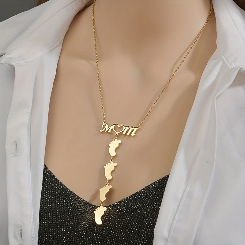 mama simple style letter footprint stainless steel plating 18k gold plated pendant necklace By Trendy Jewels