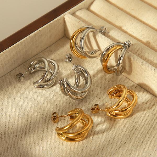 1 Pair Simple Style Classic Style C Shape Plating 304 Stainless Steel 18K Gold Plated Ear Studs By Trendy Jewels