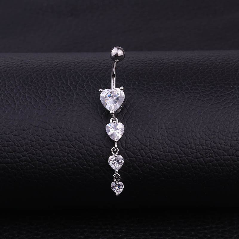 fashion heart stainless steel inlaid zircon belly ring By Trendy Jewels