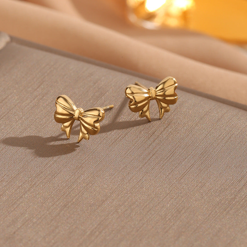 1 Pair Elegant Simple Style Classic Style Bow Knot Stainless Steel 14K Gold Plated Ear Studs By Trendy Jewels