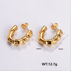 1 pair vintage style c shape solid color plating stainless steel 24k gold plated ear studs By Trendy Jewels