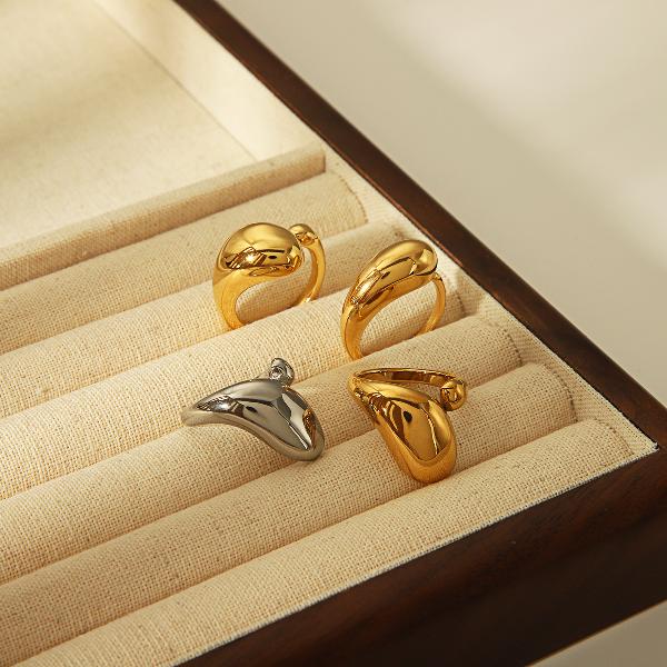 304 Stainless Steel 18K Gold Plated Basic Simple Style Commute Plating Solid Color Open Rings By Trendy Jewels