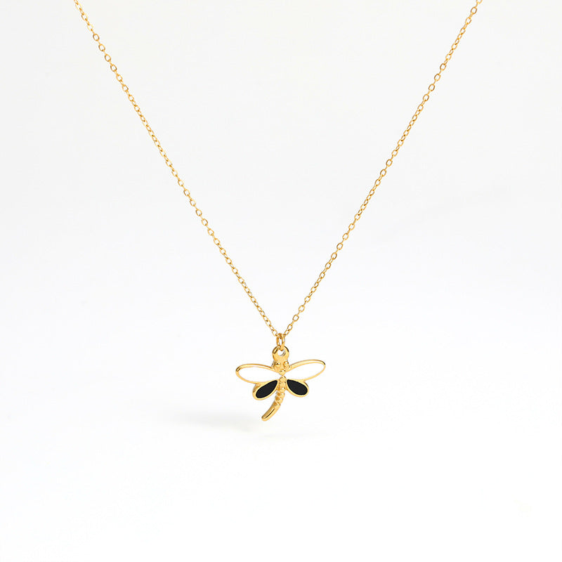 304 Stainless Steel 16K Gold Plated White Gold Plated Gold Plated Cute Enamel Dragonfly Necklace By Trendy Jewels