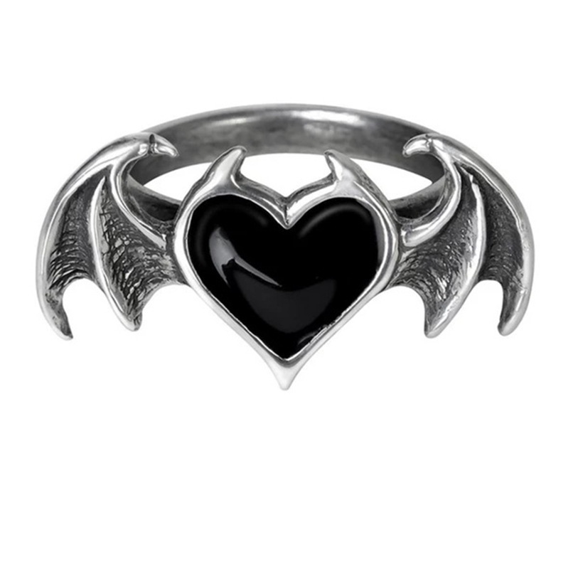 retro heart shape wings alloy plating ancient silver-plated women's rings By Trendy Jewels
