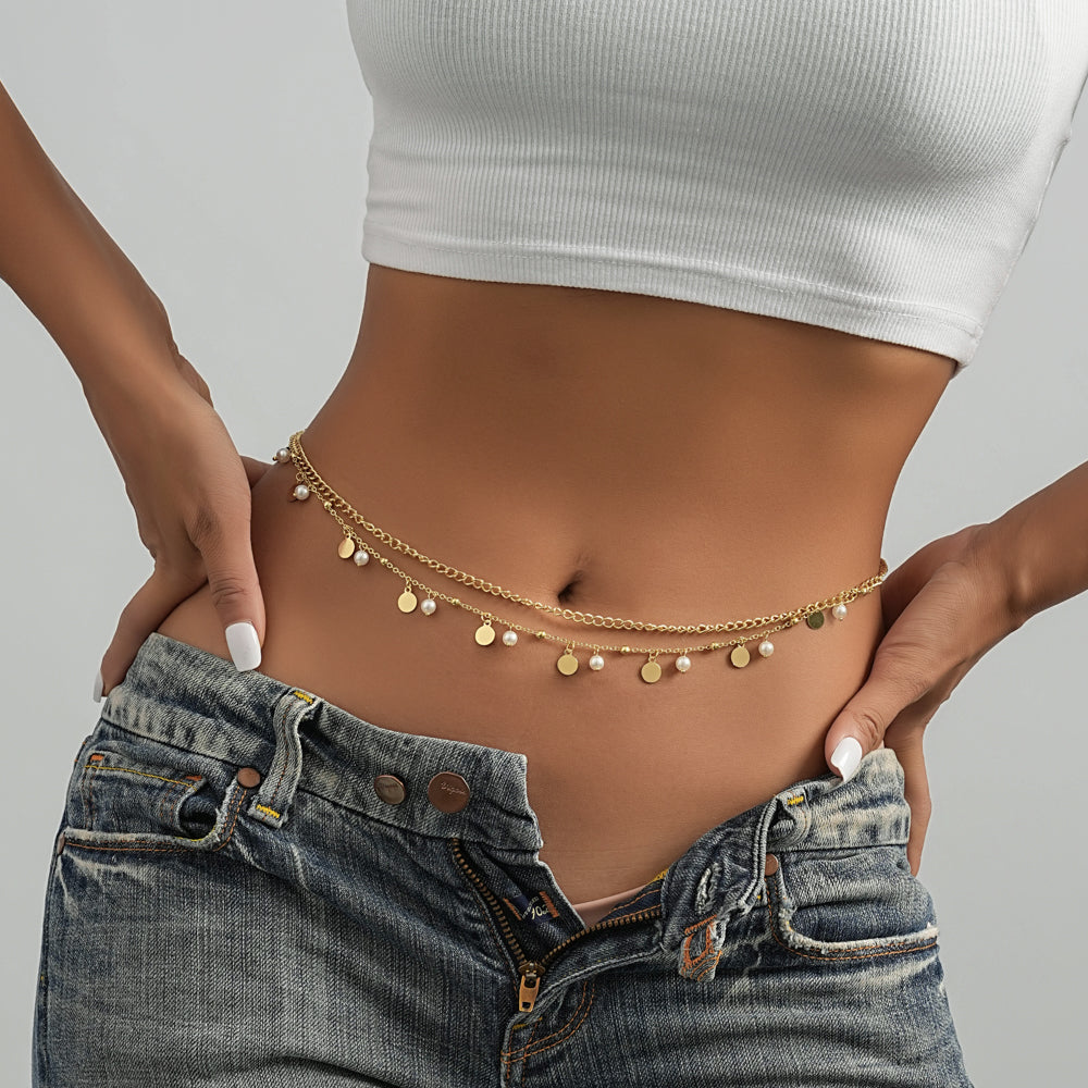 casual streetwear solid color imitation pearl copper waist chain By Trendy Jewels