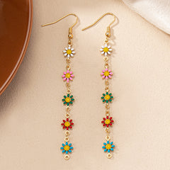 1 pair retro commute daisy enamel plating alloy gold plated drop earrings By Trendy Jewels