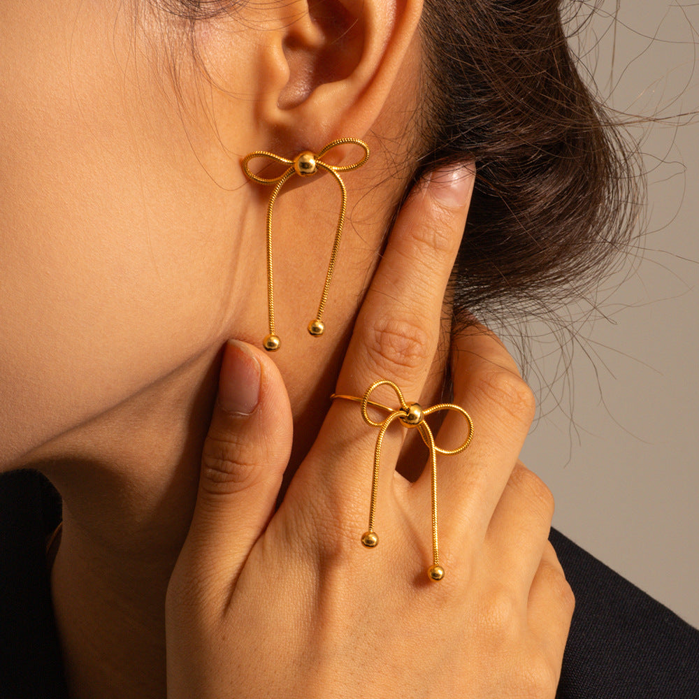 1 Pair Basic Sweet Commute Bow Knot Plating 304 Stainless Steel 18K Gold Plated Ear Studs By Trendy Jewels