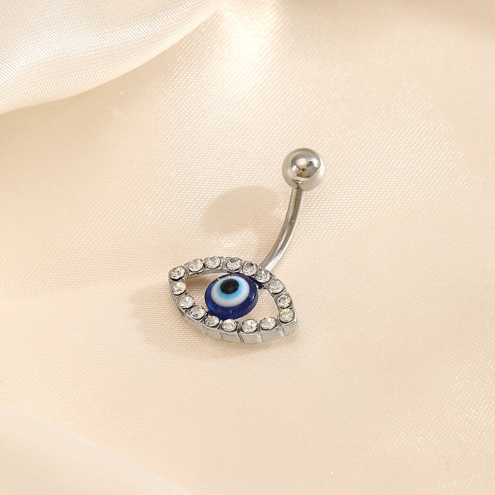 simple style devil's eye stainless steel inlay zircon belly ring By Trendy Jewels