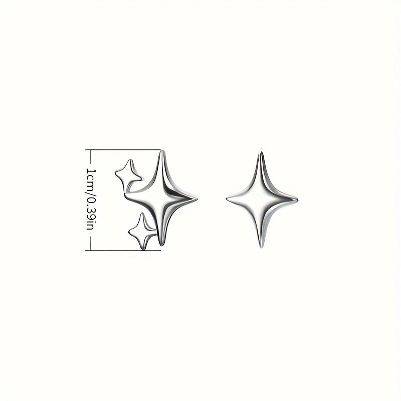 1 piece cute shiny star asymmetrical plating alloy silver plated ear studs By Trendy Jewels