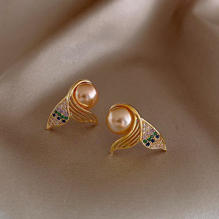 niche mermaid tail pearl 925 silver needle new trendy alloy earrings for women By Trendy Jewels