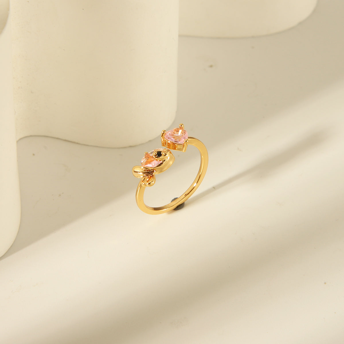 Copper 14K Gold Plated Basic Romantic Inlay Solid Color Zircon Open Rings Rings By Trendy Jewels