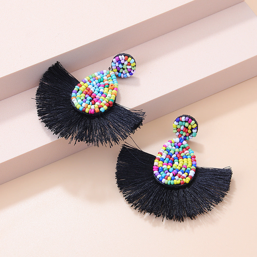 1 Pair Bohemian Water Droplets Tassel Seed Bead Drop Earrings By Trendy Jewels