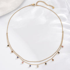 304 Stainless Steel 14K Gold Plated Simple Style Classic Style Plating Inlay Solid Color Zircon Layered Necklaces By Trendy Jewels