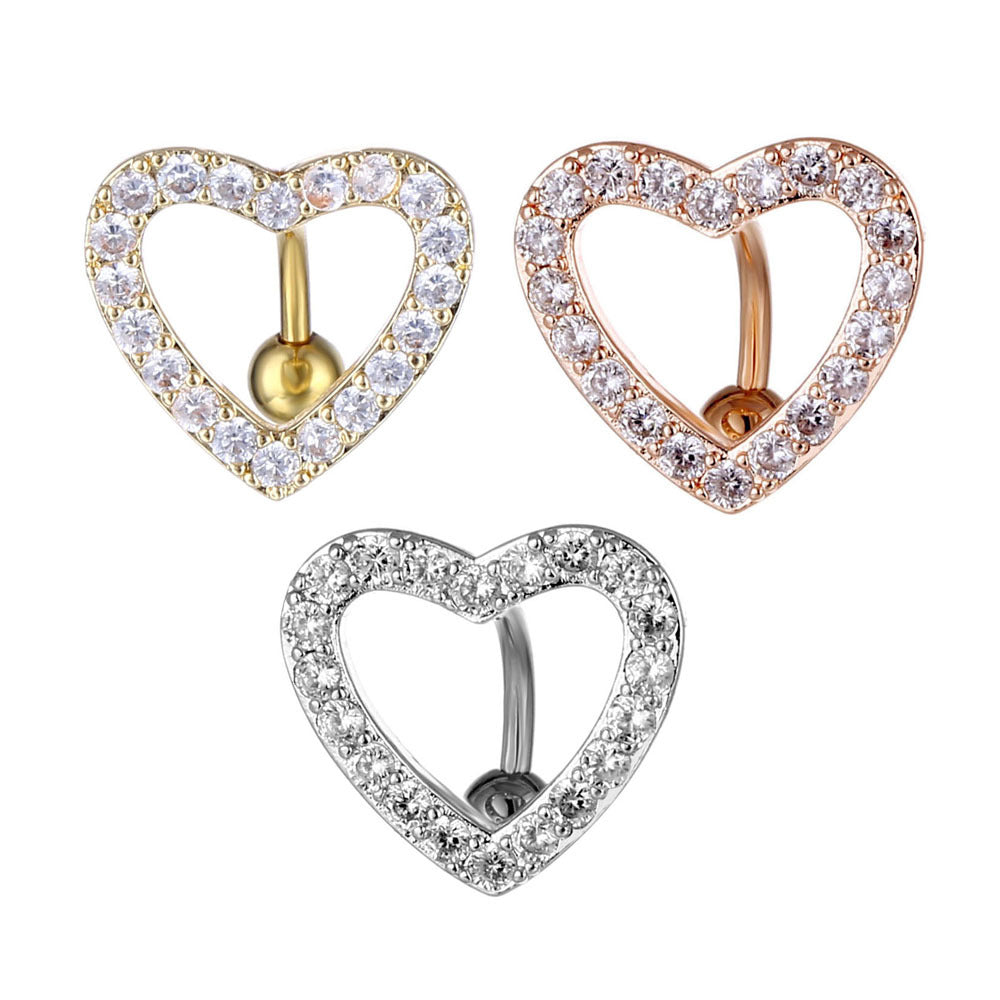 fashion heart shape copper inlaid zircon unisex belly ring 1 piece By Trendy Jewels