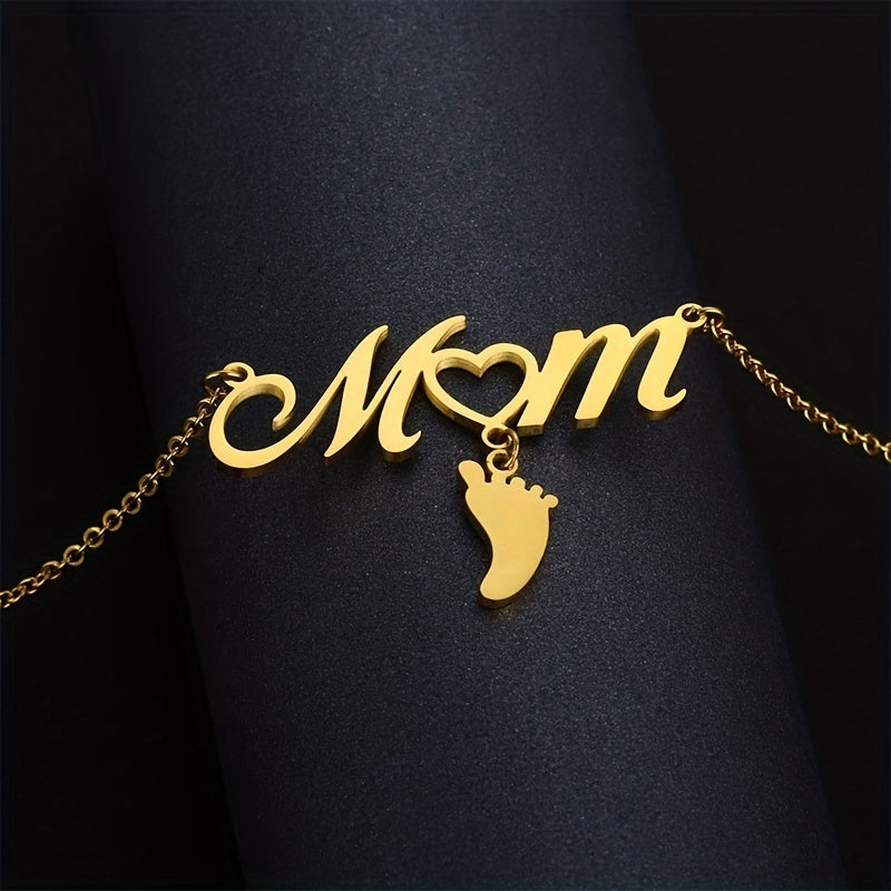 mama simple style letter footprint stainless steel plating 18k gold plated pendant necklace By Trendy Jewels