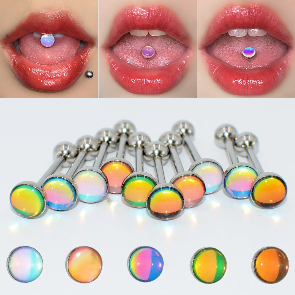 1 Piece Tongue Rings Simple Style Gradient Color 304 Stainless Steel Resin Polishing Tongue Rings By Trendy Jewels
