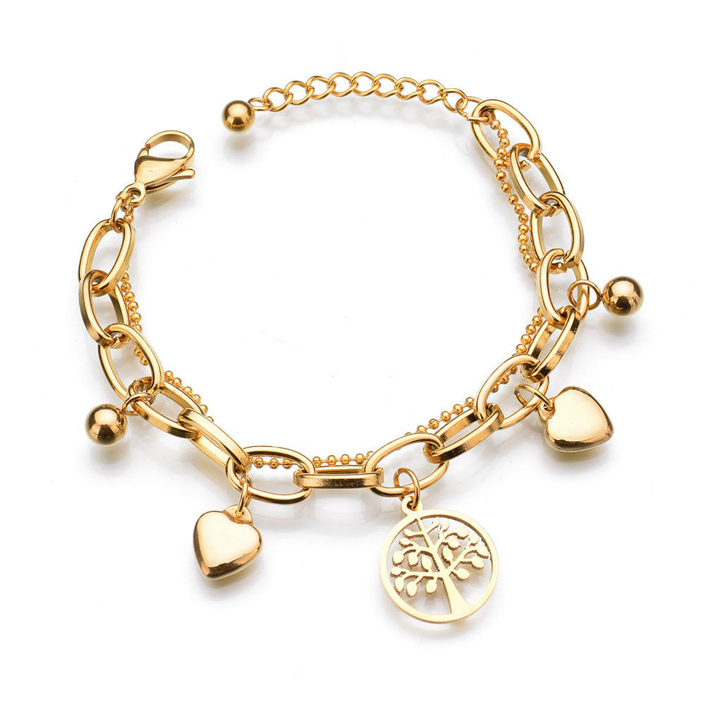 classic style streetwear geometric tree heart shape stainless steel plating bracelets By Trendy Jewels