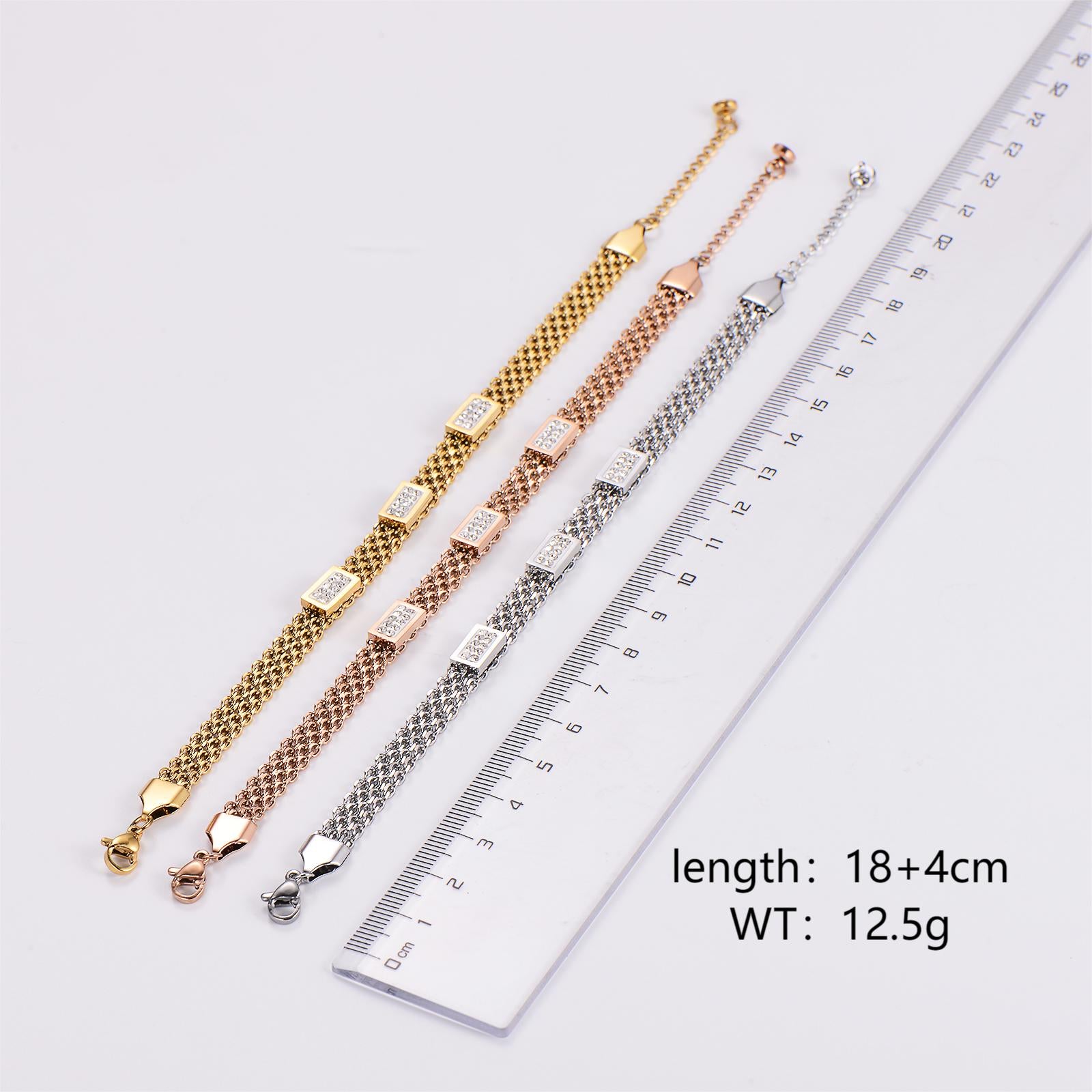 304 Stainless Steel 18K Gold Plated Rose Gold Plated Cute Shiny Plating Inlay Solid Color Rhinestones Bracelets By Trendy Jewels