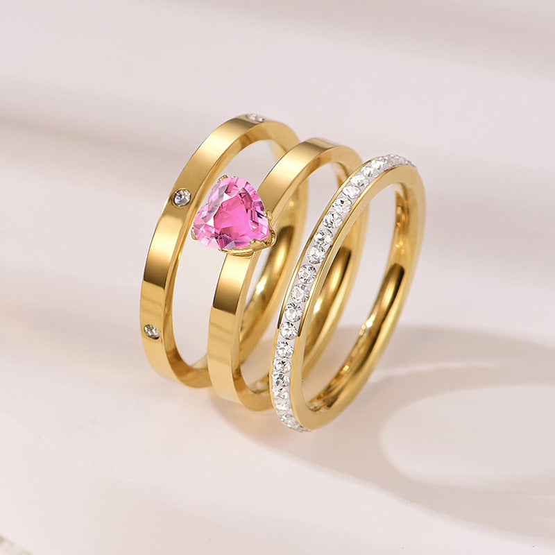 304 Stainless Steel Gold Plated Elegant Simple Style Inlay Heart Shape Zircon Rings By Trendy Jewels