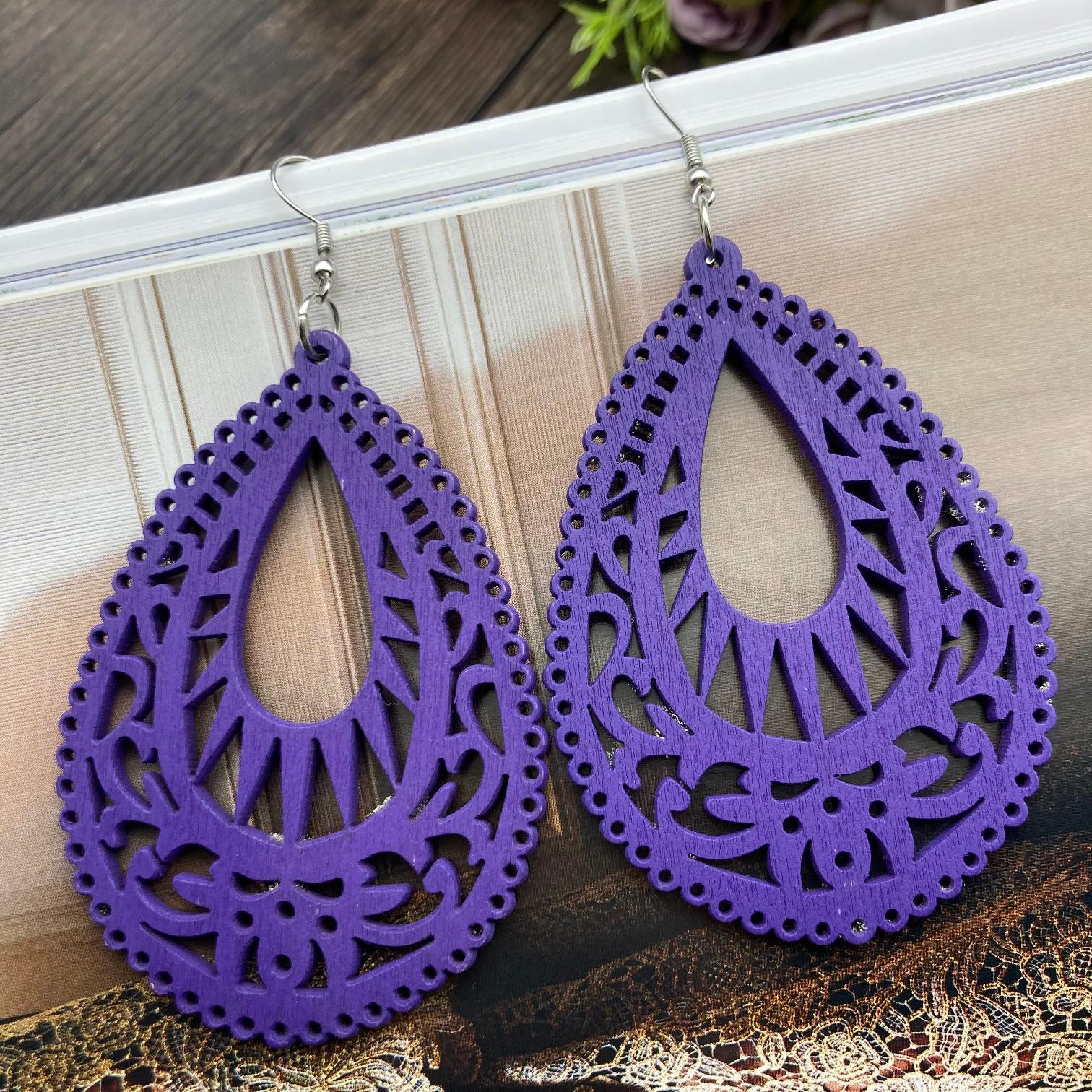 1 Pair Casual Retro Simple Style Water Droplets Stoving Varnish Wood Drop Earrings By Trendy Jewels