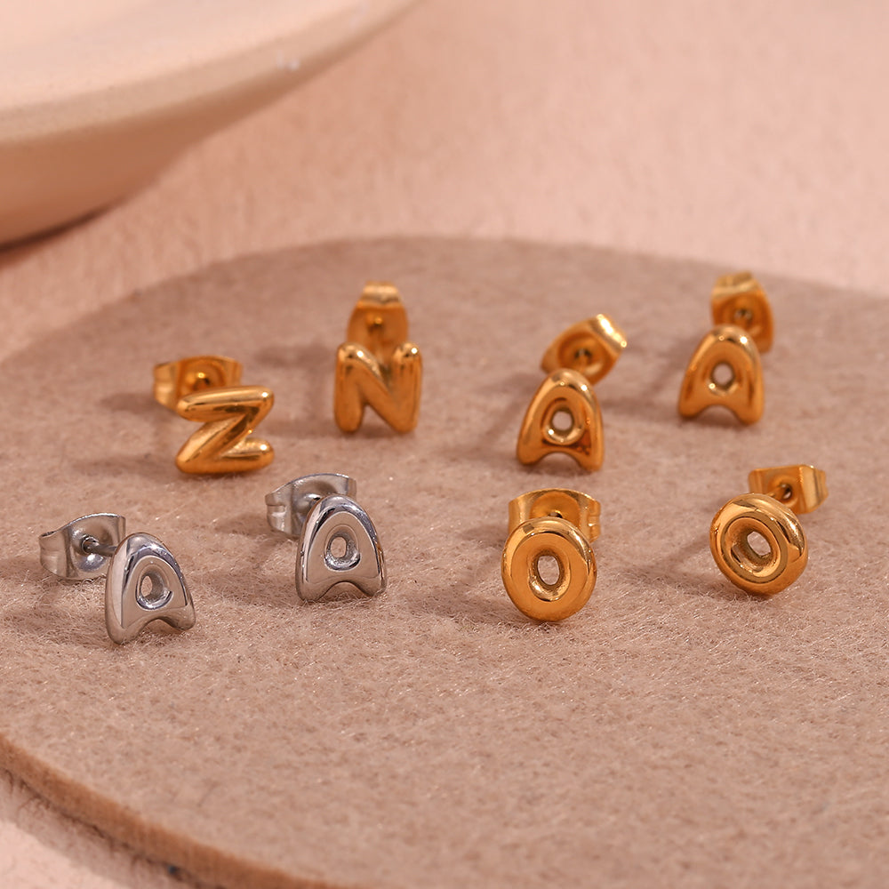 1 pair basic classic style letter plating stainless steel 18k gold plated ear studs By Trendy Jewels