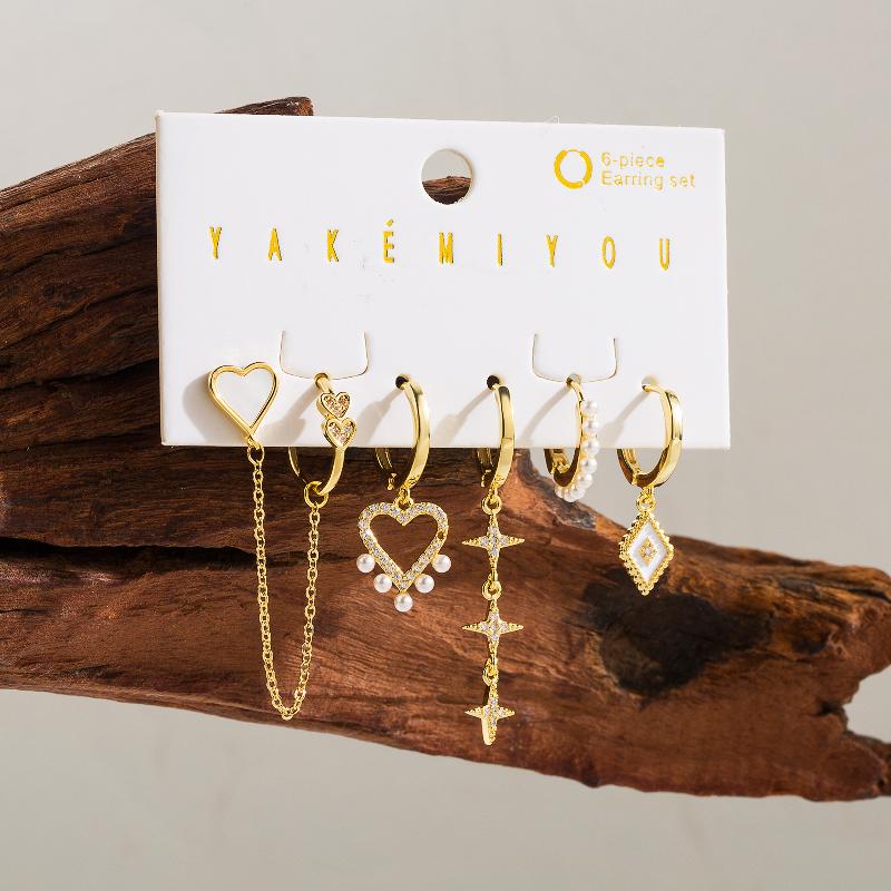 simple style geometric heart shape copper plating inlay zircon 14k gold plated drop earrings By Trendy Jewels
