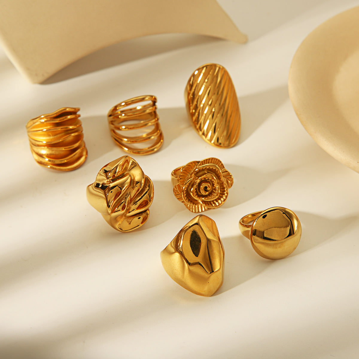 Simple Style Classic Style Commute Geometric Flower 304 Stainless Steel 18K Gold Plated Rings In Bulk By Trendy Jewels