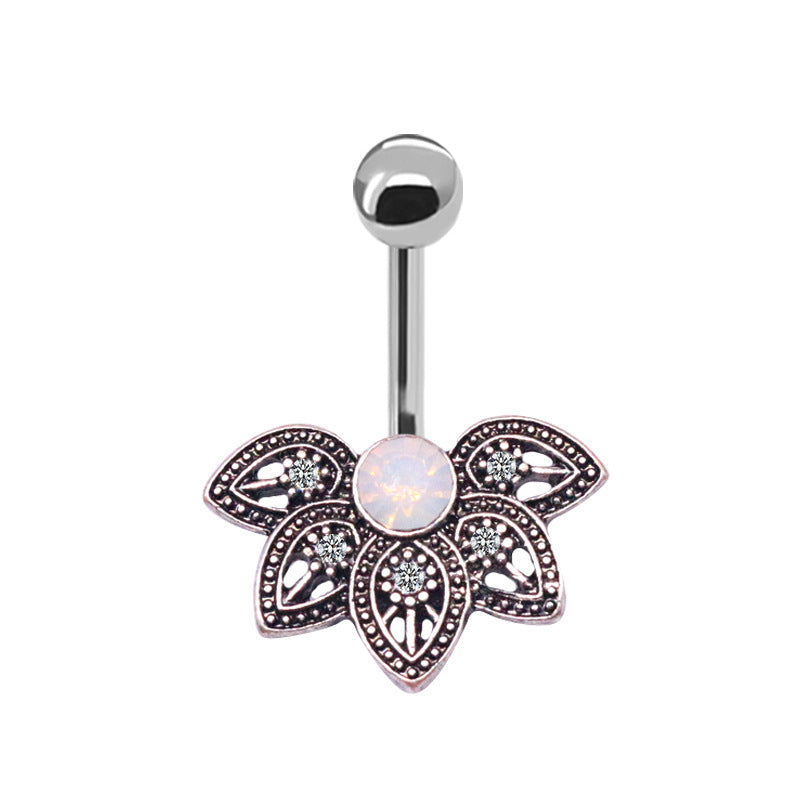 simple style floral stainless steel alloy titanium plating inlay diamond white gold plated gold plated silver plated belly ring By Trendy Jewels