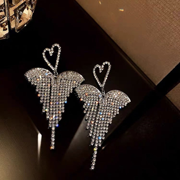 1 pair elegant lady tassel heart shape bow knot inlay metal artificial pearls rhinestones drop earrings By Trendy Jewels