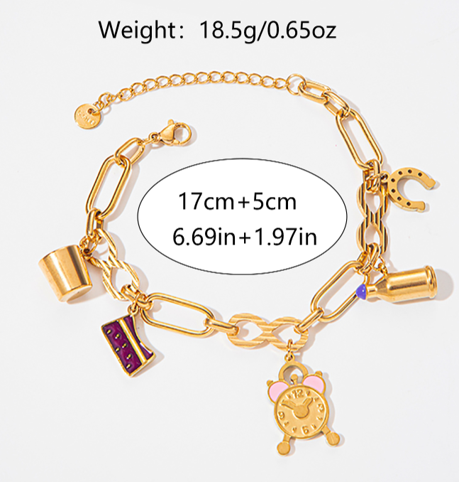 304 Stainless Steel Gold Plated Preppy Style Shiny Patchwork Enamel Plating Cup Wine Bottle Bracelets By Trendy Jewels