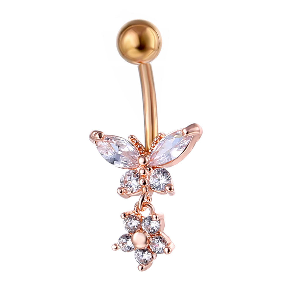 new piercing jewelry fashion zircon butterfly flower belly button nail By Trendy Jewels