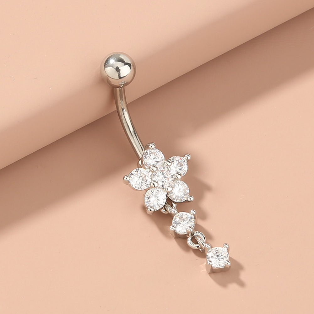 sexy flower stainless steel diamond rhinestone belly ring 1 piece By Trendy Jewels