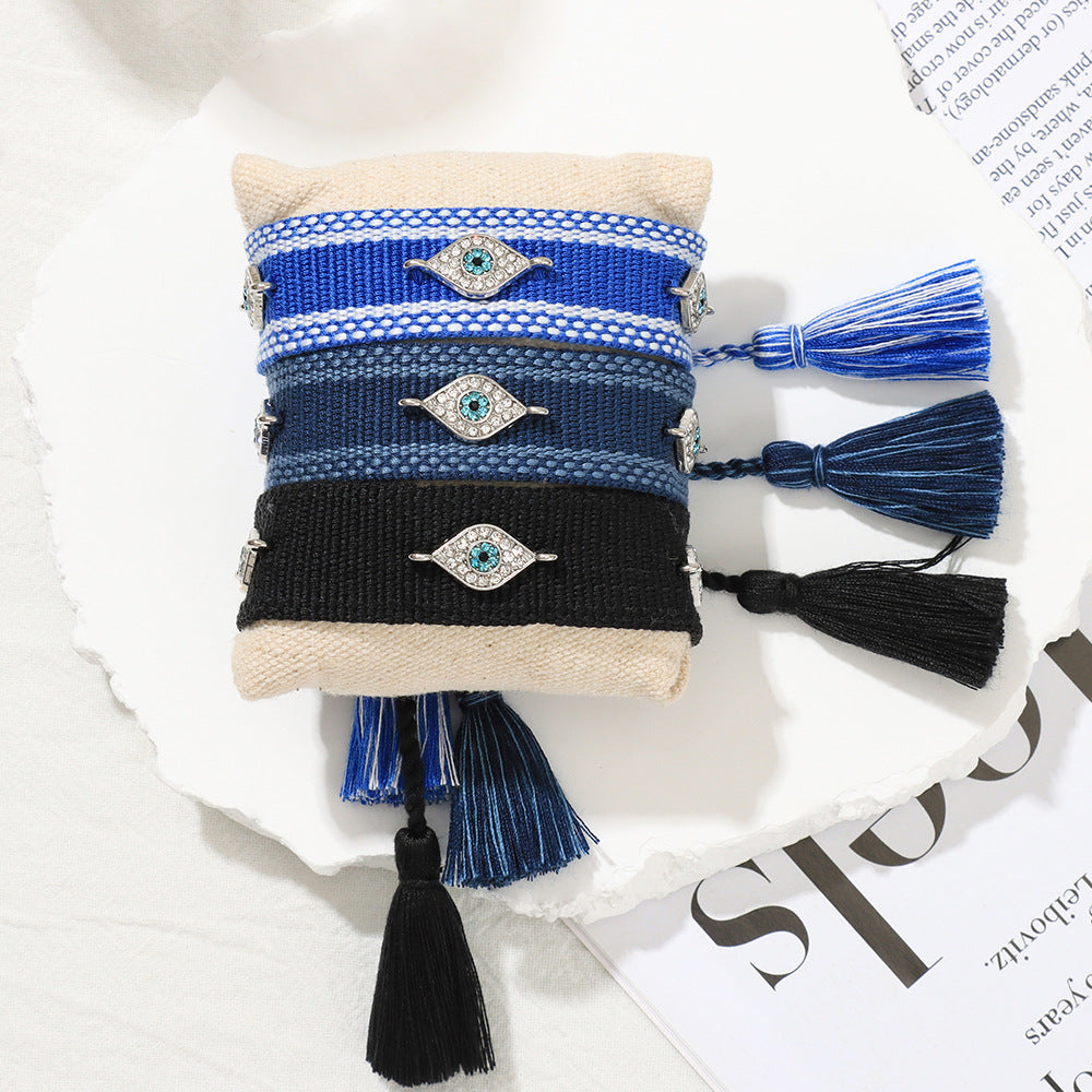 simple style eye polyester embroidery tassel women's drawstring bracelets By Trendy Jewels