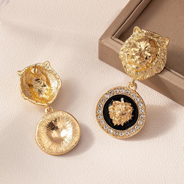 1 Pair Hip-Hop Rock Lion Carving Alloy Drop Earrings By Trendy Jewels
