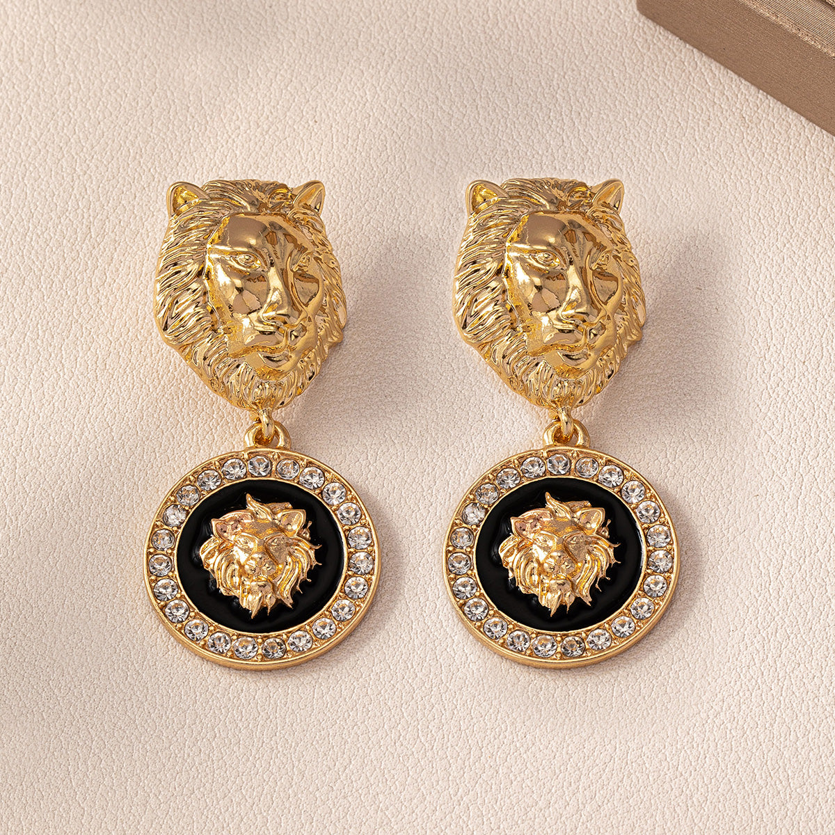 1 Pair Hip-Hop Rock Lion Carving Alloy Drop Earrings By Trendy Jewels
