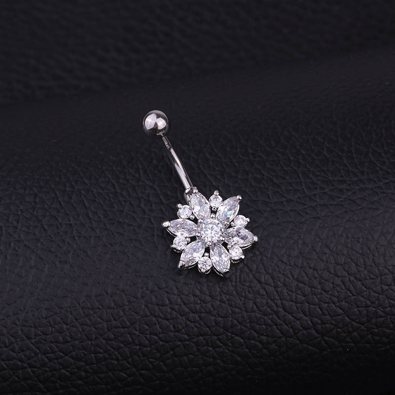 fashion flower stainless steel inlaid zircon belly ring By Trendy Jewels