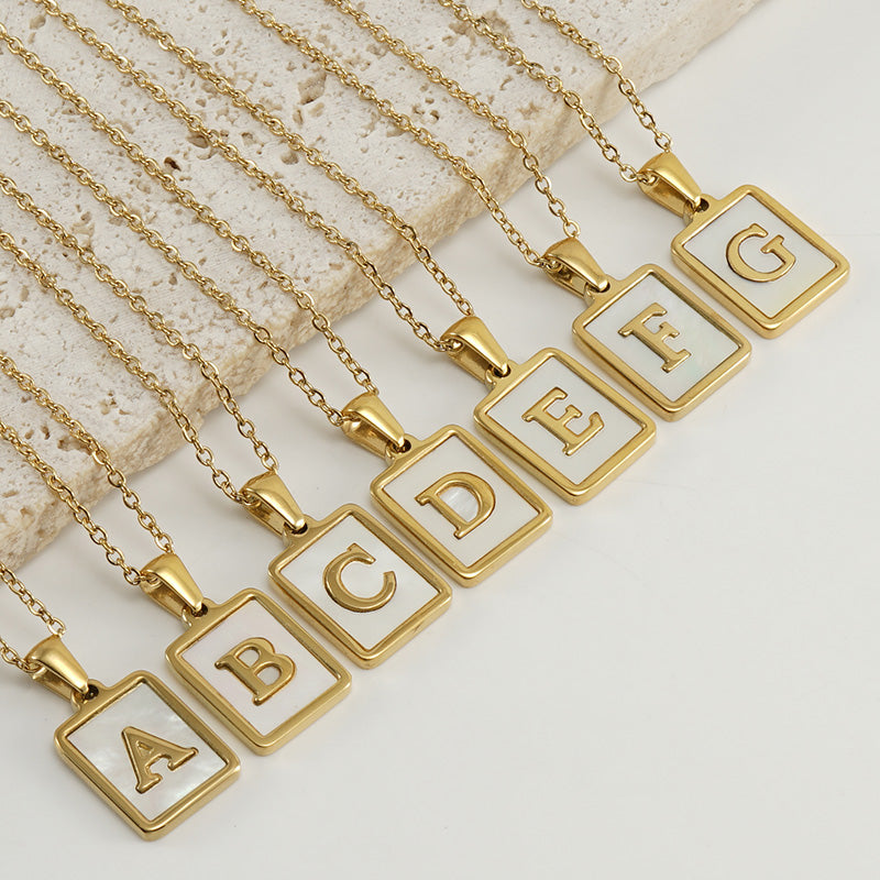 304 Stainless Steel Casual Commute Plating Inlay Letter Shell Pendant Necklace By Trendy Jewels