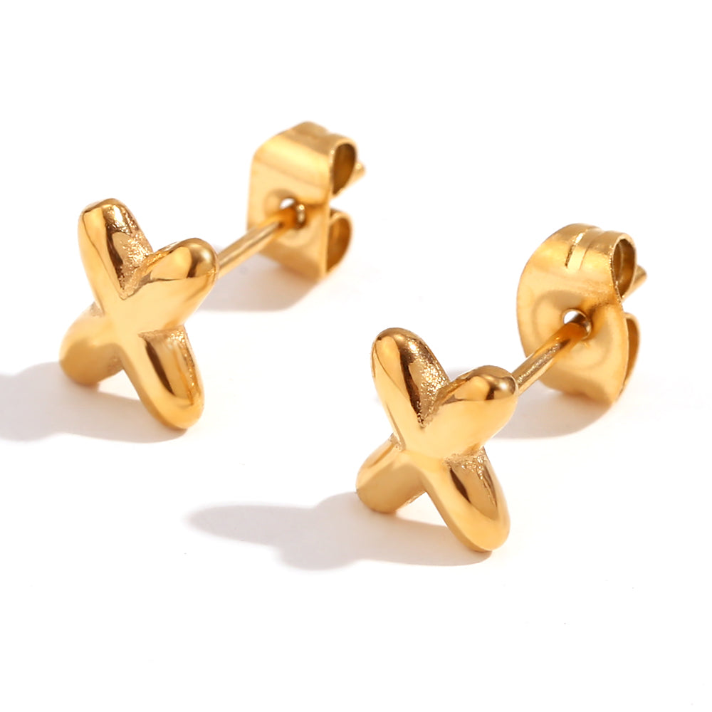 1 pair basic classic style letter plating stainless steel 18k gold plated ear studs By Trendy Jewels