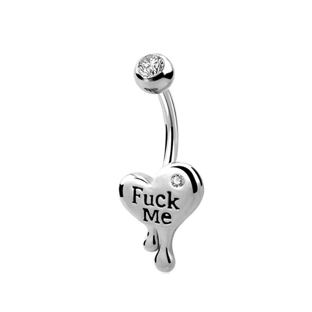 exaggerated punk heart shape stainless steel copper plating inlay zircon white gold plated belly ring By Trendy Jewels