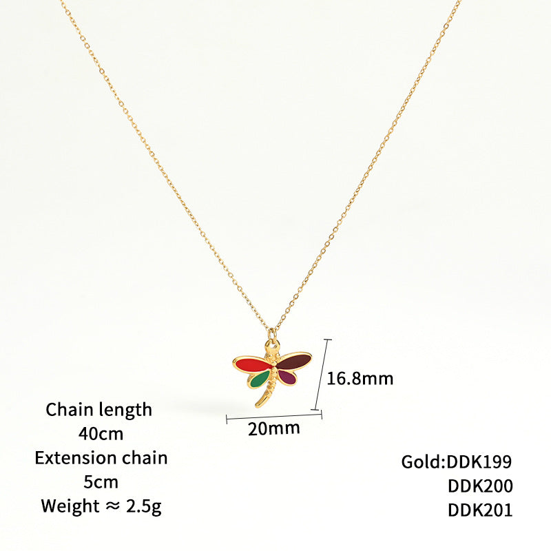 304 Stainless Steel 16K Gold Plated White Gold Plated Gold Plated Cute Enamel Dragonfly Necklace By Trendy Jewels