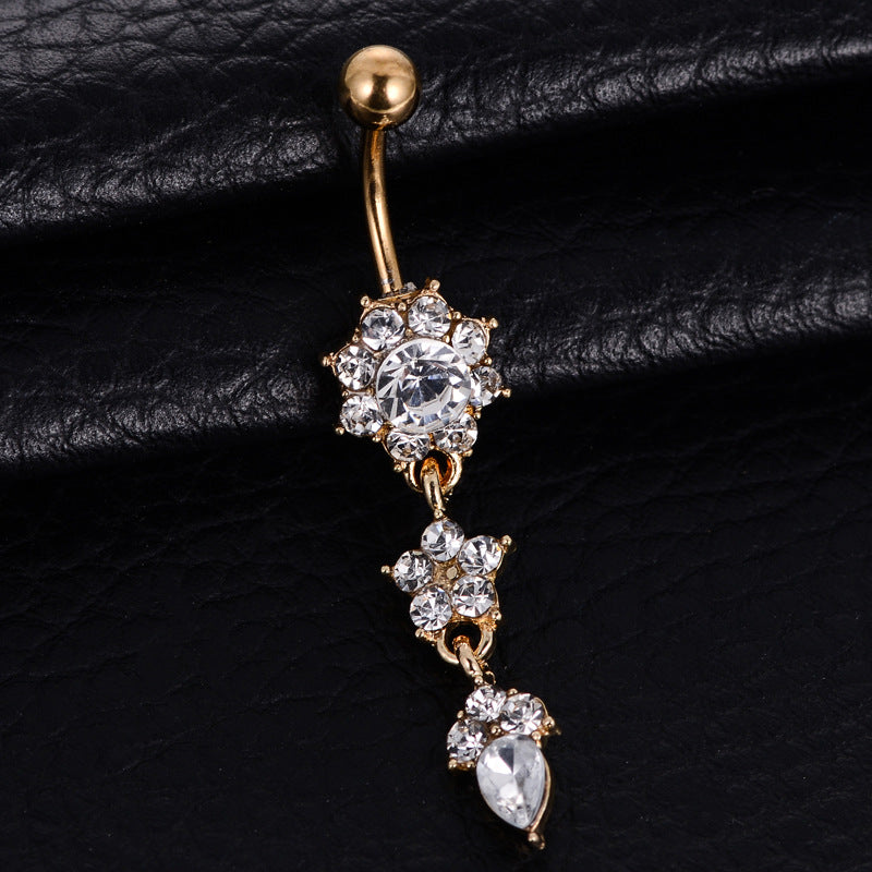 new water drop flower-shaped pendant diamond belly button piercing umbilical jewelry By Trendy Jewels